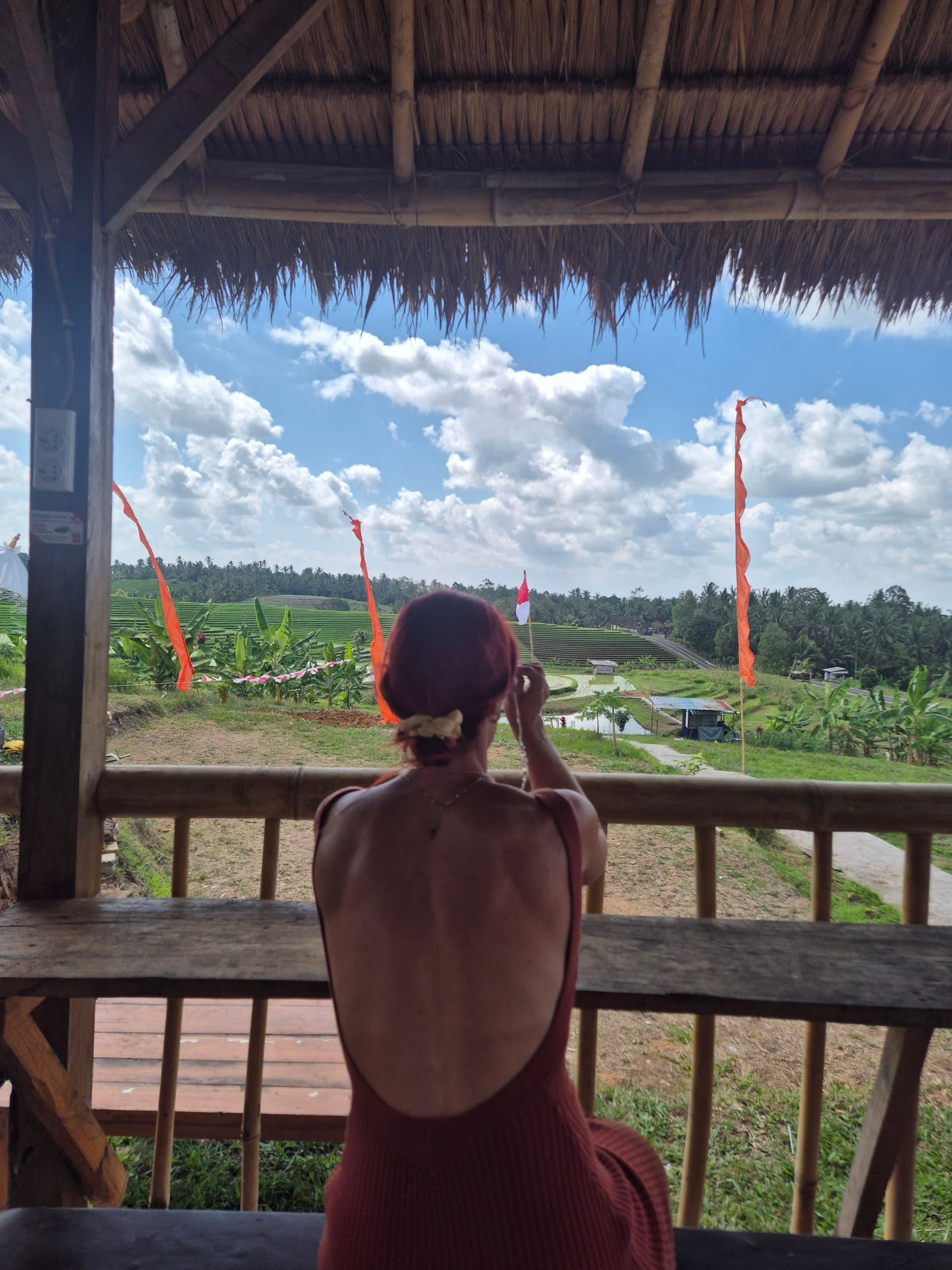Morning coffee at a rice field